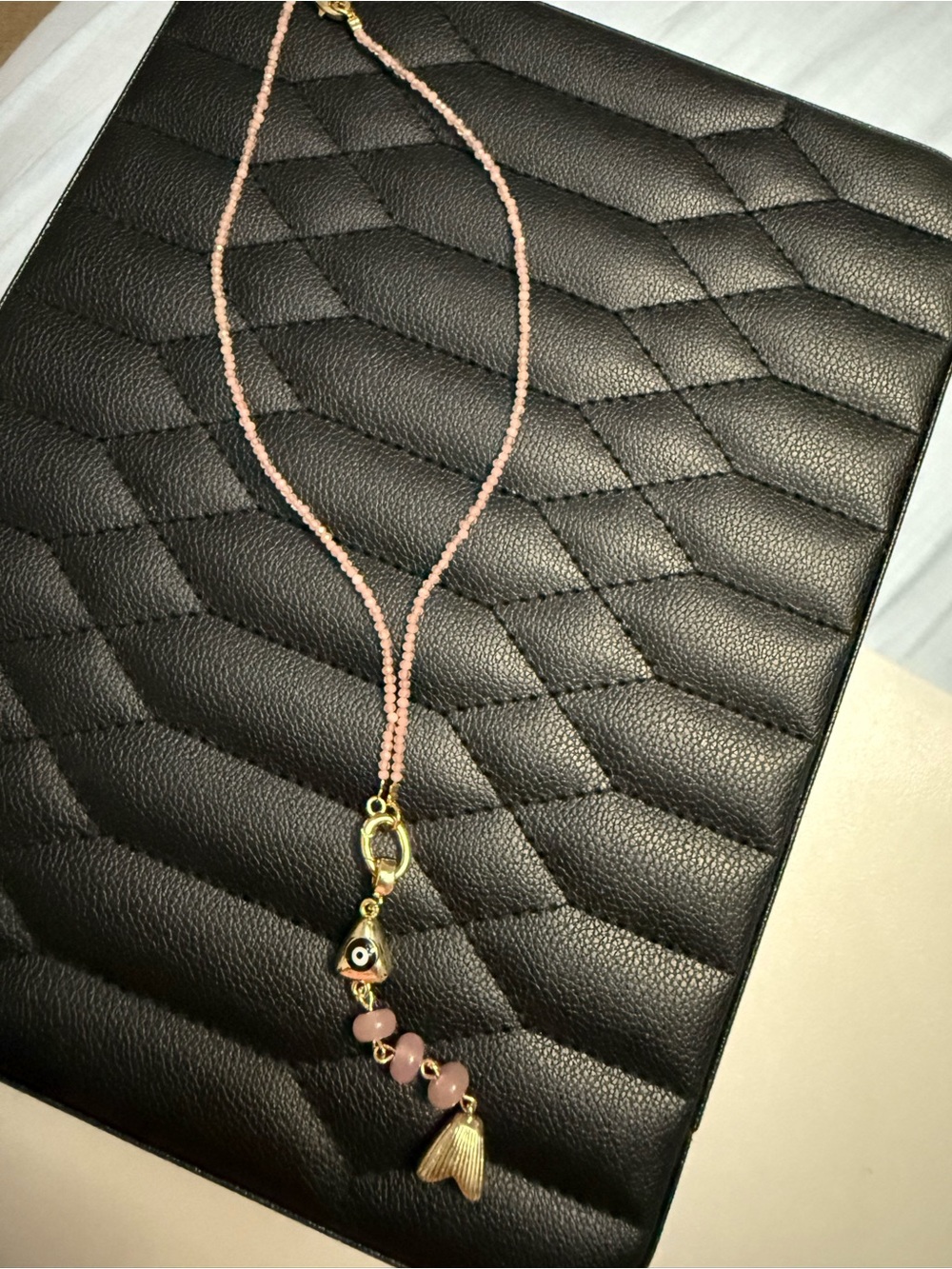Adina Eden Pink Beaded Necklace with Gold Charm Cluster